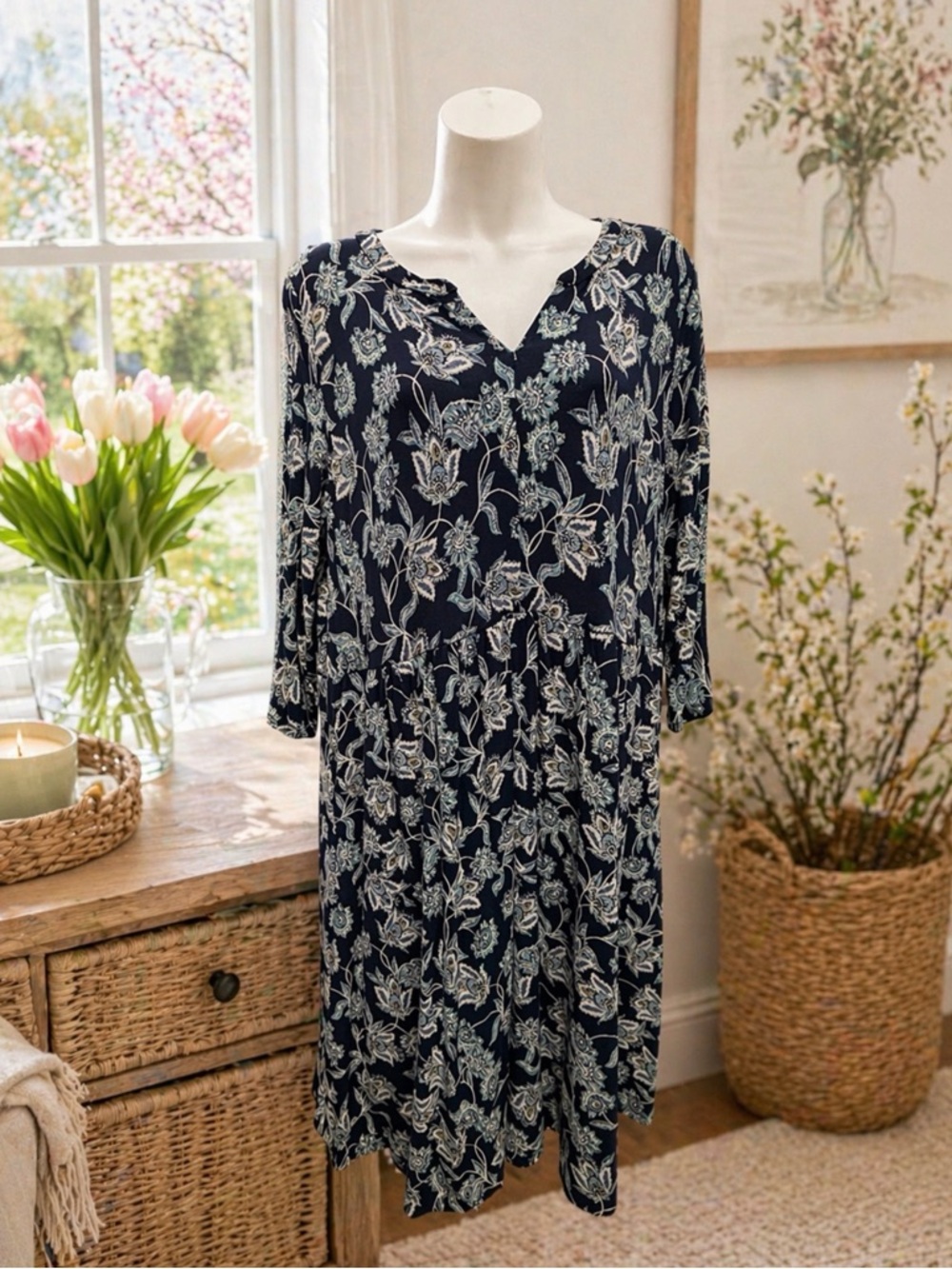 J. Jill Navy Floral Mini Dress size small